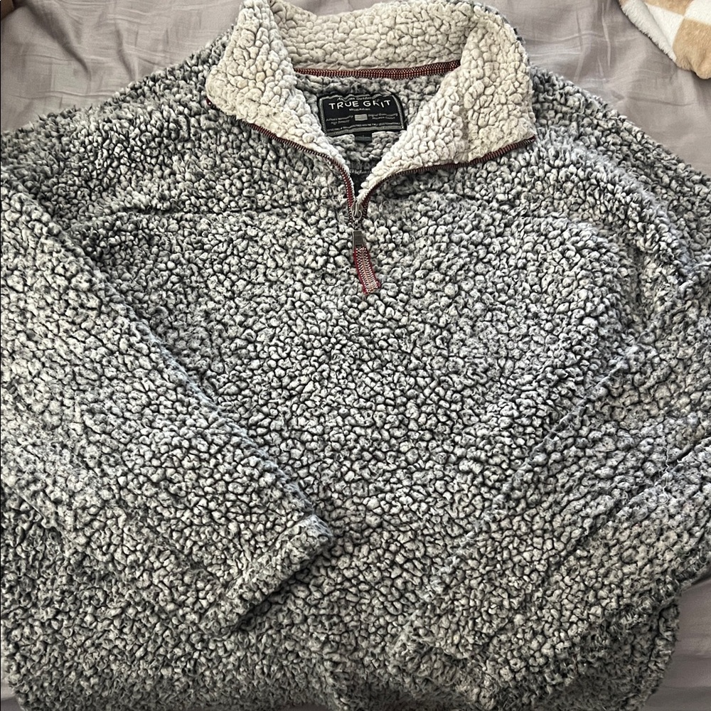 True Grit Men's Zip Up Sherpa Sweater - Gray and Cream